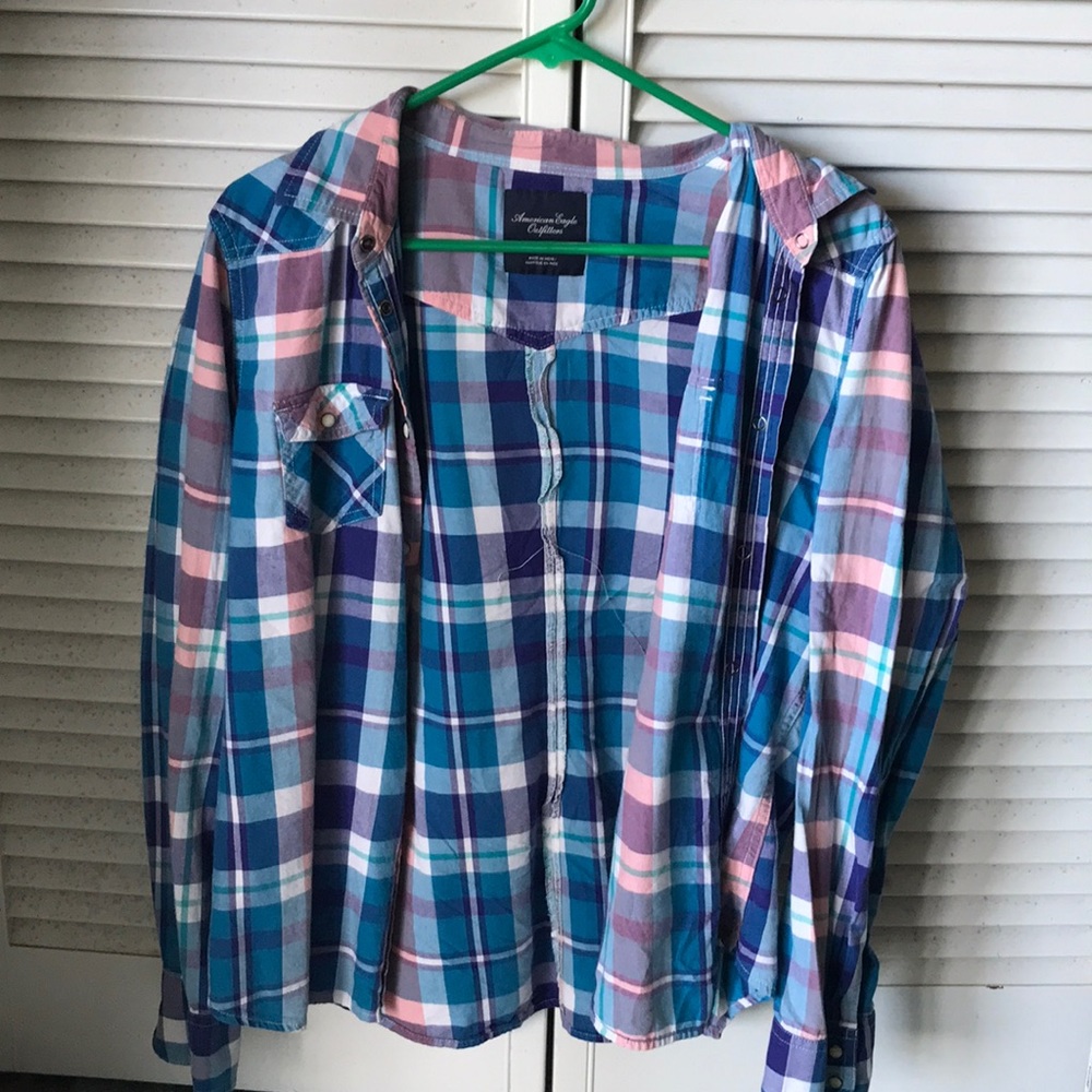 Plaid Blush Multicolored AEO Flannel